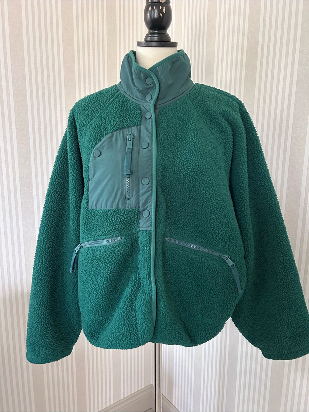 Free People FP Movement Hit the Slopes Women’s Large Sherpa Jacket Green Fleece - Picture 7 of 13